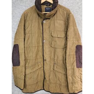 Nautica Chore Coat Mens XL Brown Micro Suede Lined Jacket Quilted Elbow Patches